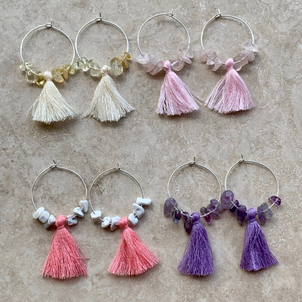 Spring Boho Crystal Tassel Hoops